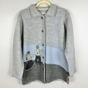 TABI 100% Wool Cardigan Coat Size Medium Winter Skating Embroidery Cozy Coatigan